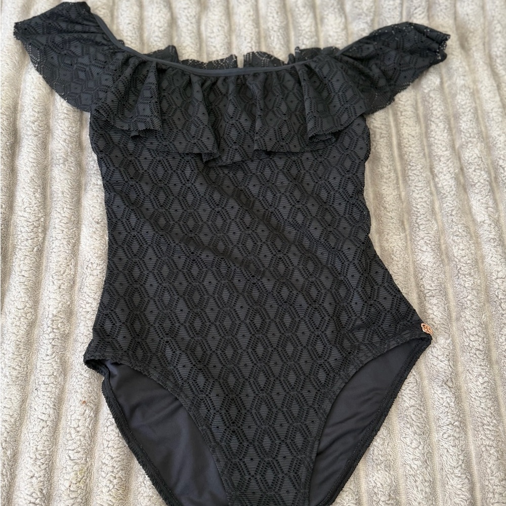 Turquoise couture black one-piece